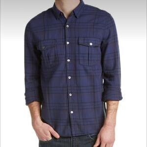 Zadig & Voltaire Thibaut Skull Cotton Woven Button Down Shirt Blue Plaid Large